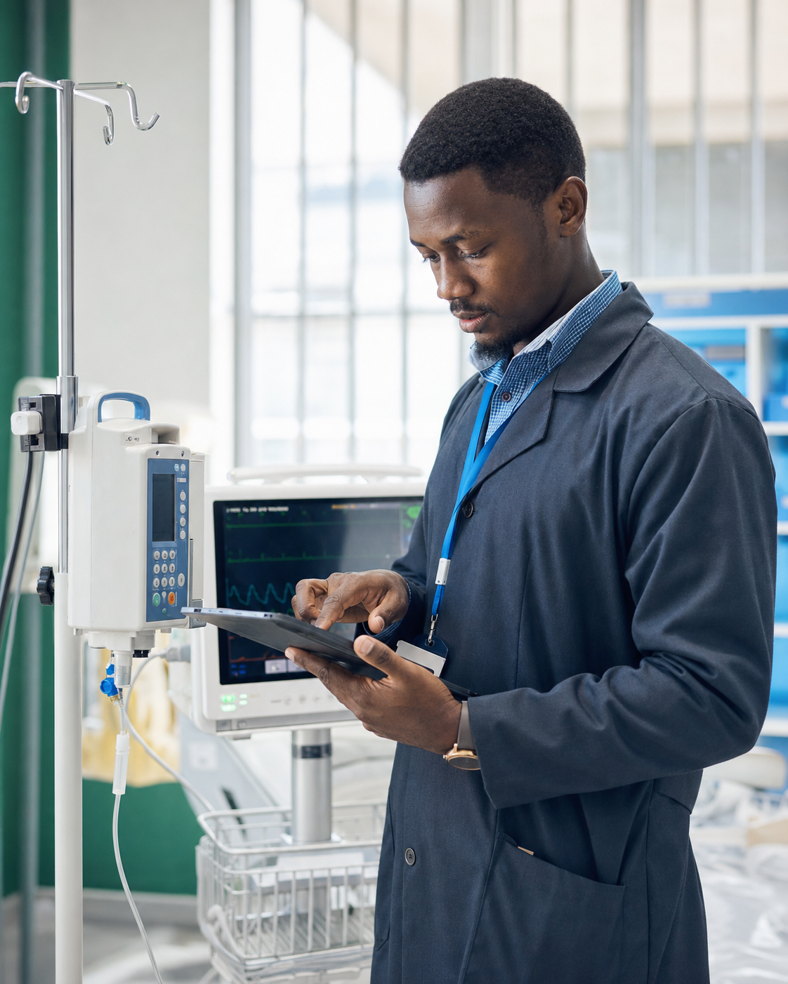Biomedical engineer managing hospital equipment